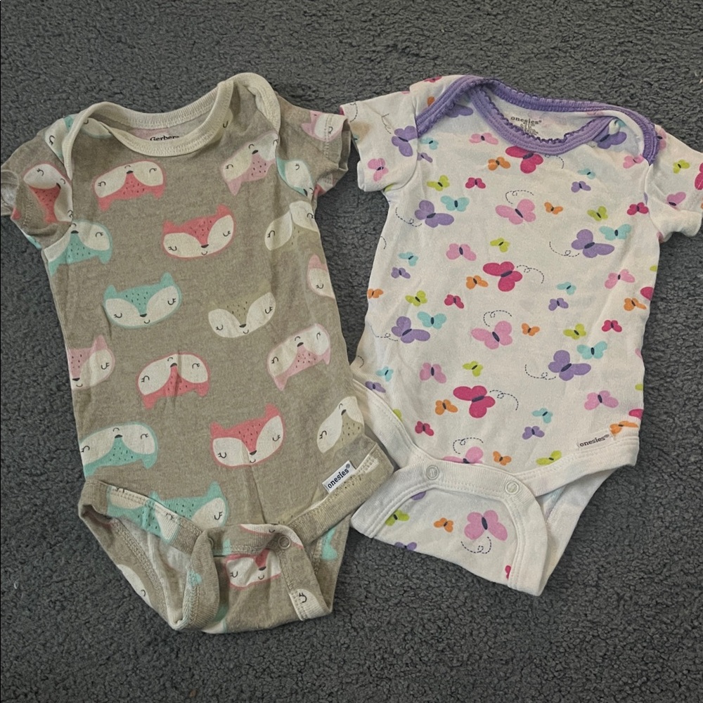 Gerber Fox and Butterfly Print Bodysuits - Multicolor